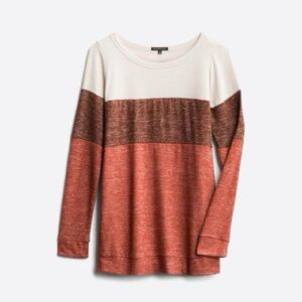 Pink Clover Colorblock Long Sleeve Knit Top | Neutral Rust Brown | Large Petite - Picture 1 of 3